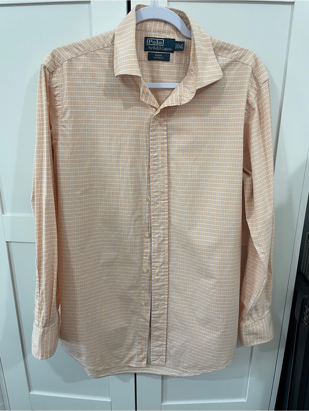 Polo Ralph Lauren Regent Custom Fit Plaid Dress Shirt 15.5 32/33 Orange Blue
